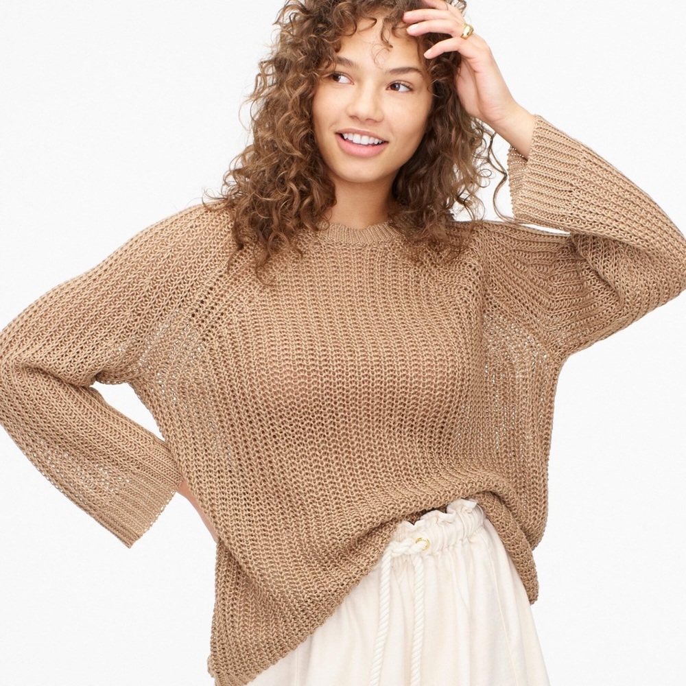 J. Crew - Women’s Relaxed Fit Linen Sweater - M - Light Walnut